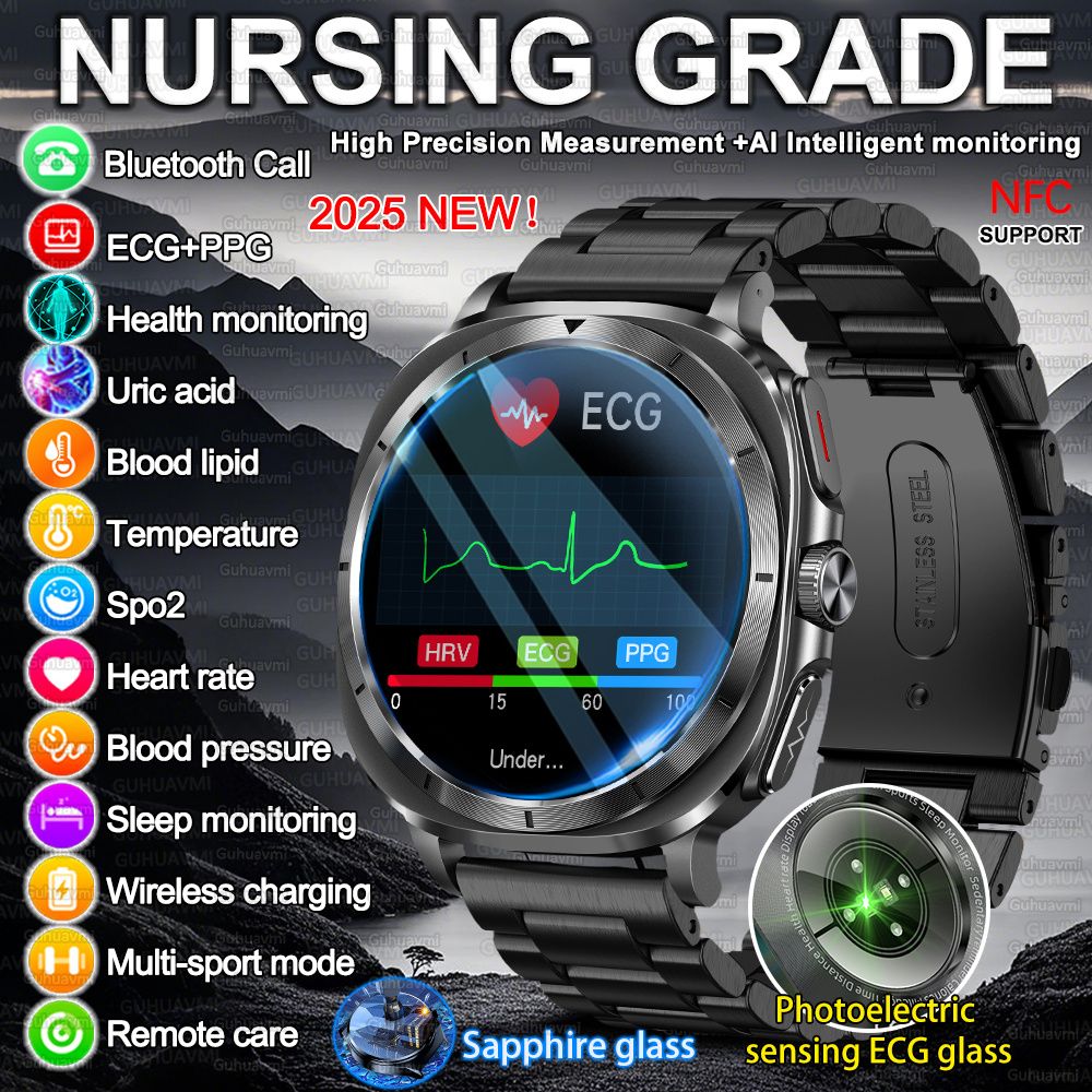 Novo Relógio de Saúde Ácido Úrico Pressão Arterial Oxigênio no Sangue Análise Corporal Gordura Corporal Smartwatch ECG+PPG Chamada Bluetooth Relógio Mulheres Homens