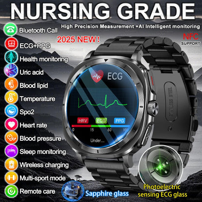 Novo Relógio de Saúde Ácido Úrico Pressão Arterial Oxigênio no Sangue Análise Corporal Gordura Corporal Smartwatch ECG+PPG Chamada Bluetooth Relógio Mulheres Homens