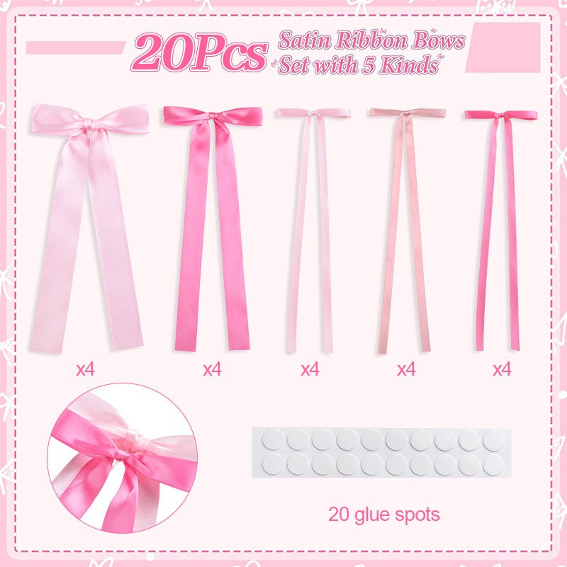 20Pcs Pink Bow Wall Decor, DIY Bow Photo Backdrop for Birthday Wedding Bachelorette Party Home Room Decoration DIY Gifts Ribbon