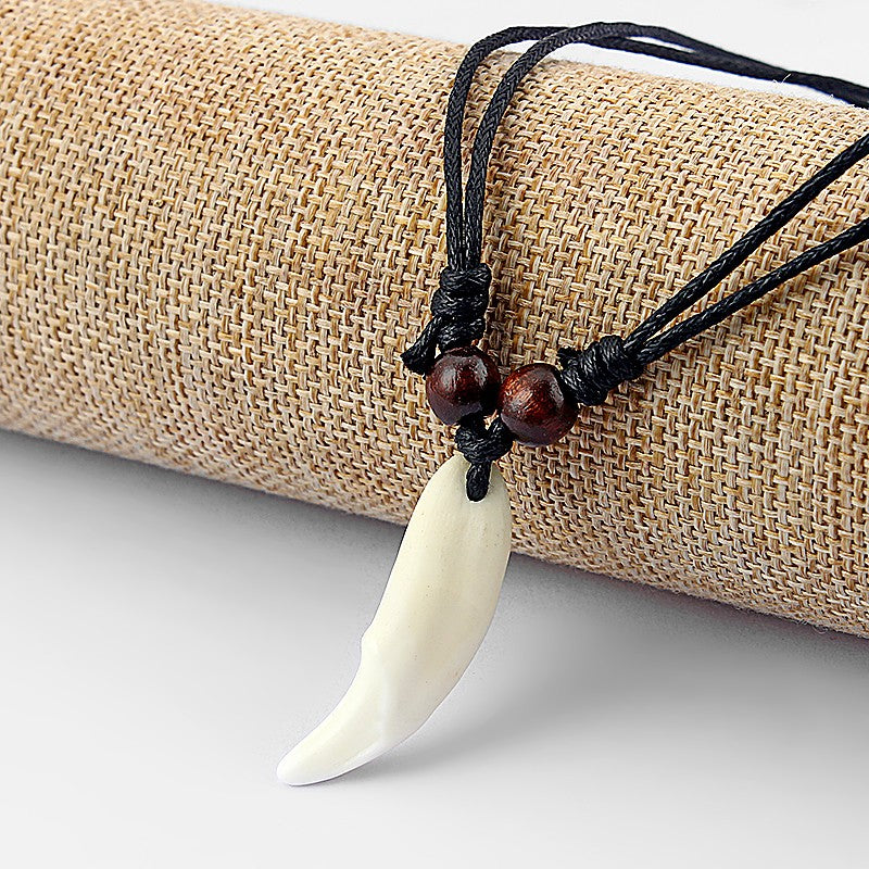 Colar Masculino Feminino Imitação Osso Pingente Amuleto Tibetano Presas Dente de Lobo Tibetano Natural Verdadeiro Vintage Branco Marrom Cru