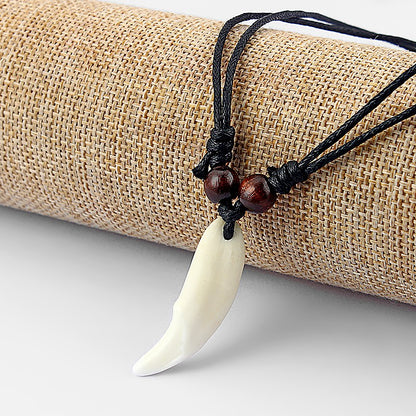 Colar Masculino Feminino Imitação Osso Pingente Amuleto Tibetano Presas Dente de Lobo Tibetano Natural Verdadeiro Vintage Branco Marrom Cru