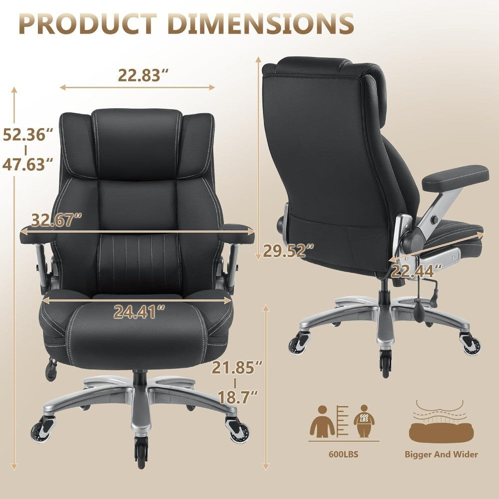 600LBS Breathable Fabric Big and Tall Office Chair with 5D Flip Arms and Pocket Spring Cushion, Ergonomic Heavy Duty Executive