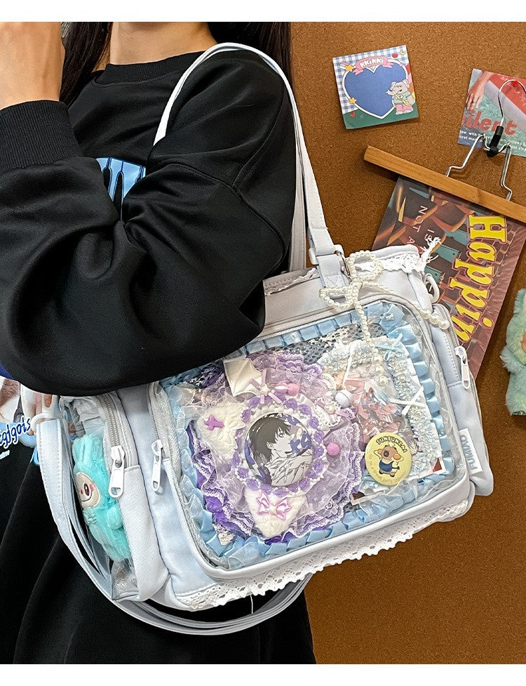 New Japanese Style Transparent Crossbody Bag Cute Candy Color Commuting Shoulder Bag for Girls Simple and Casual Texture Ita Bag