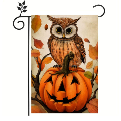 1 Halloween Happy Ghost House Garden Pumpkin Owl Flag, Outdoor Courtyard Decoration 12 x 18 inches (excluding flagpole)