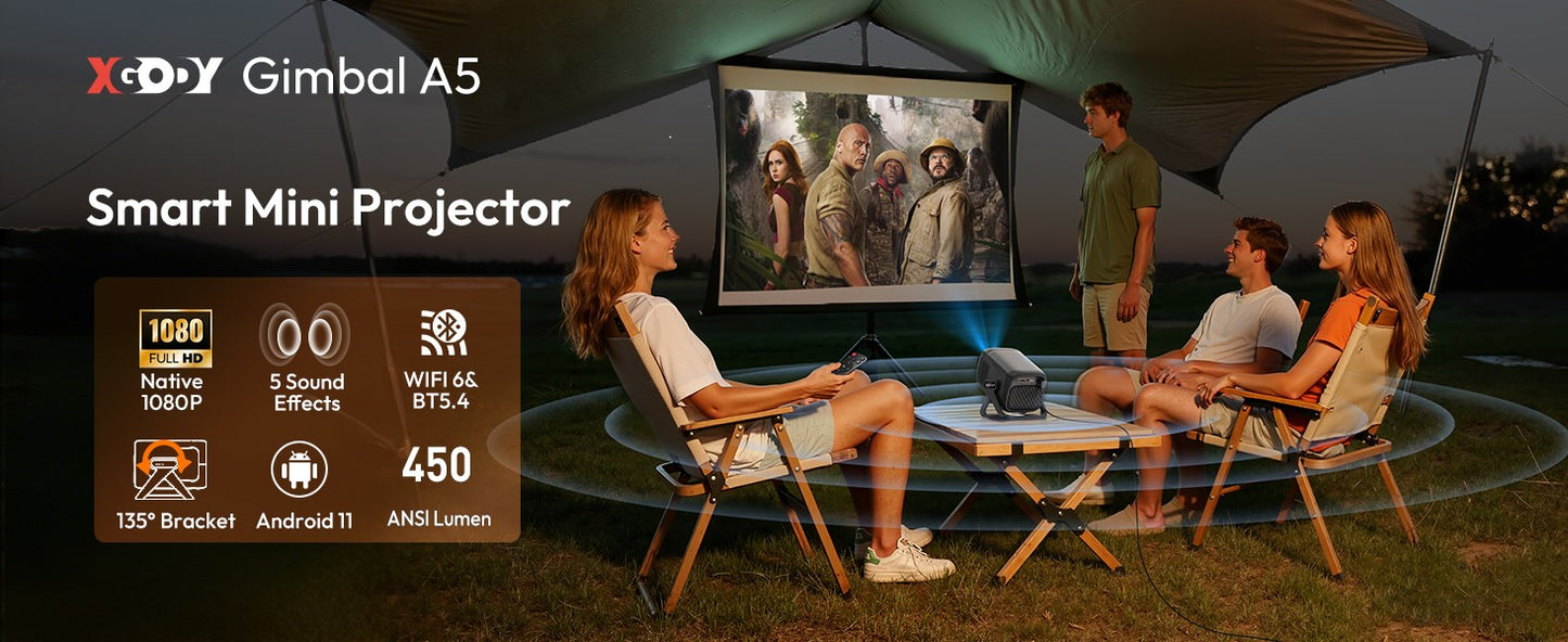 XGODY 4K Projector 450ANSI Android 11 Beamer Autofocus & Keystone 1080P 360° Rotation Wifi6 BT5.2 Portable Movie Outdoor Airmous