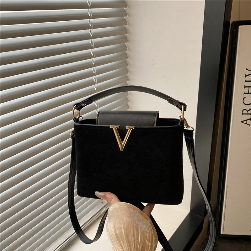 Fashionable Mini Suede Women's Bag, Faux Suede Tote Bag, Hardware Lock Buckle Decoration Handbag Purse Shoulder Cross Body Bags