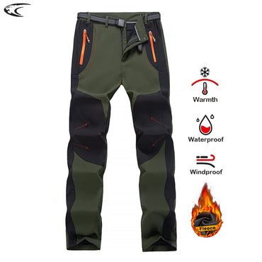 LNGXO Thick Warm Fleece Hiking Pants Men Winter Waterproof Windproof Outdoor Soft Shell Rain Trousers Trekking Camping Ski Pants