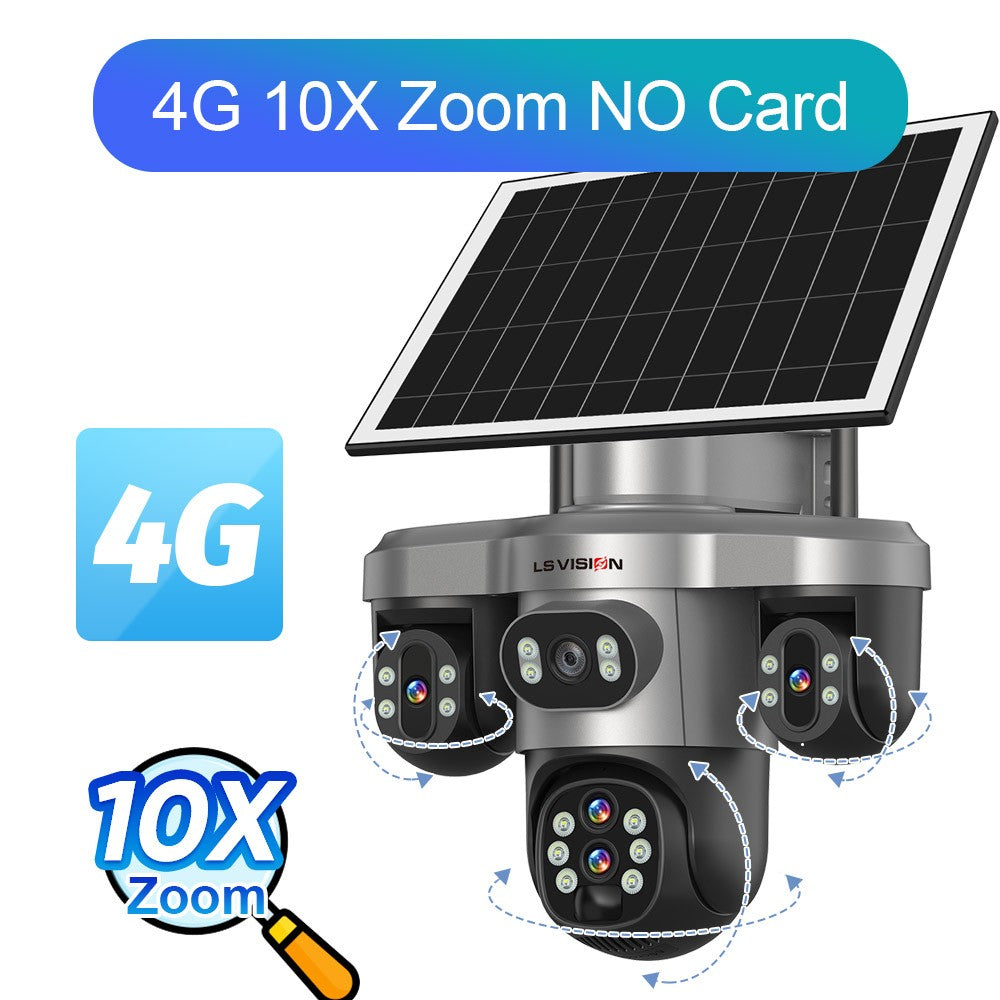 LS VISION 20MP 10X Optical Zoom Three PTZ Lens Solar Camera Outdoor WiFi/4G Three Screen Auto Tracking Security Cameras V380 Pro