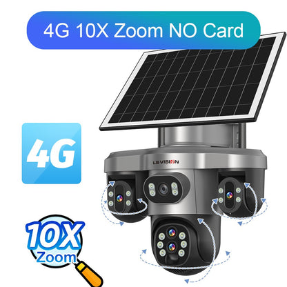 LS VISION 20MP 10X Optical Zoom Three PTZ Lens Solar Camera Outdoor WiFi/4G Three Screen Auto Tracking Security Cameras V380 Pro