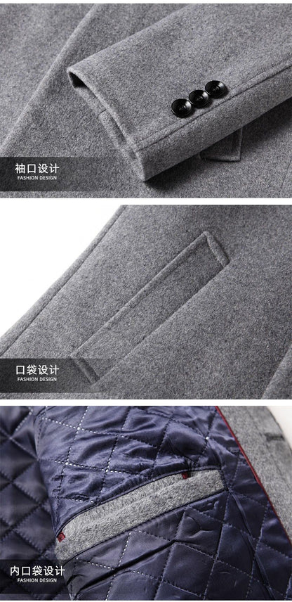High-quality, fashionable, stylish, versatile, for banquets, shopping, trendy business, casual, solid-color men's woolen overcoa