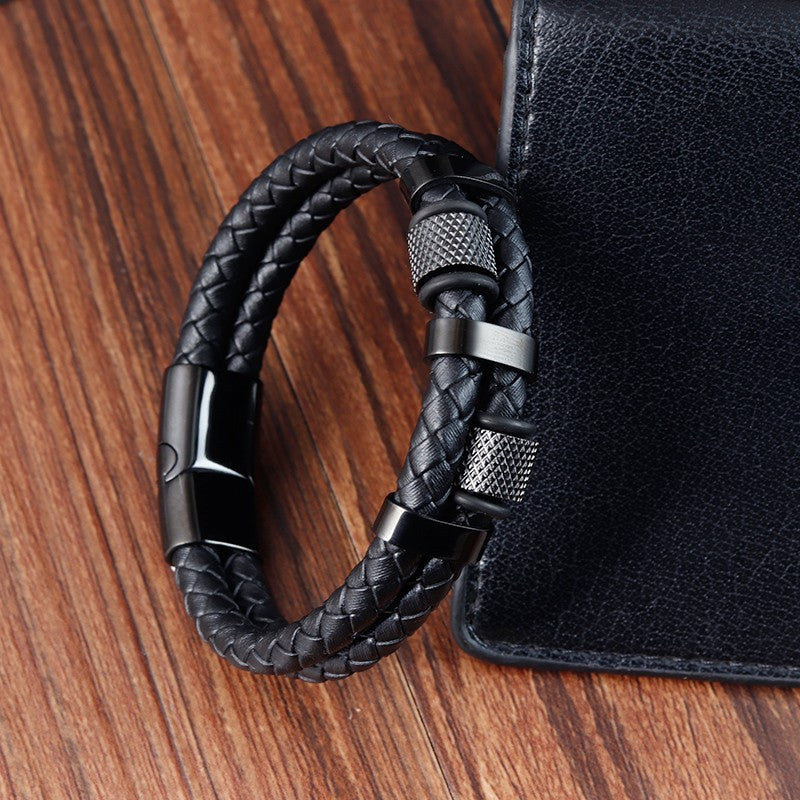 Pulseira de corda trançada charmosa para homens, fecho magnético de aço inoxidável, pulseiras e braceletes de couro legítimo, joias masculinas e femininas