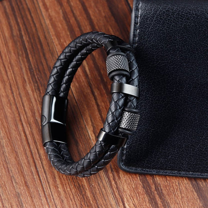Pulseira de corda trançada charmosa para homens, fecho magnético de aço inoxidável, pulseiras e braceletes de couro legítimo, joias masculinas e femininas