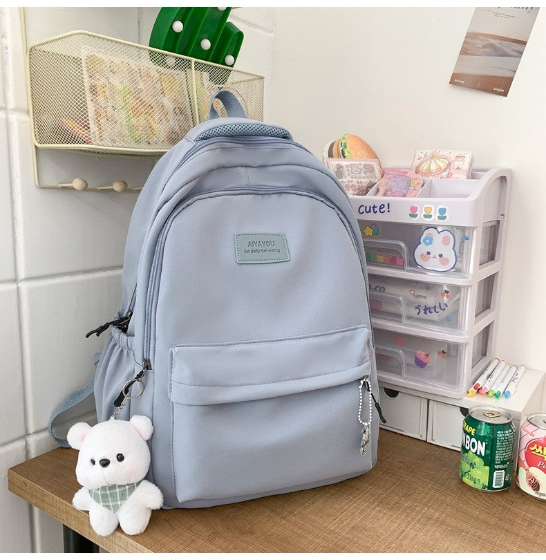 Schoolbags Student Japanese And Versatile Backpack Unisex Large-Capacity Backpack Girl Simple Polyester Material Doll Decoration