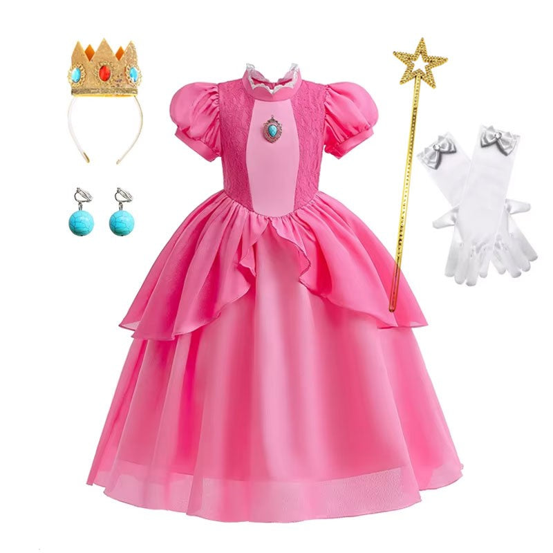 Kids Rosalina Peach Princess Dress Girls Halloween Disguise Cosplay 2026 New Movie Costume Birthday Vestido Halloween Carnival