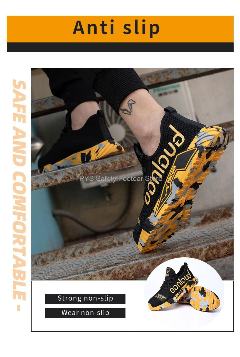 Sapatos de Segurança Leves com Biqueira de Aço Masculinos Antiperfuração Sapatos de Trabalho Masculinos Respiráveis Sapatos Industriais Botas de Segurança de Trabalho Indestrutíveis
