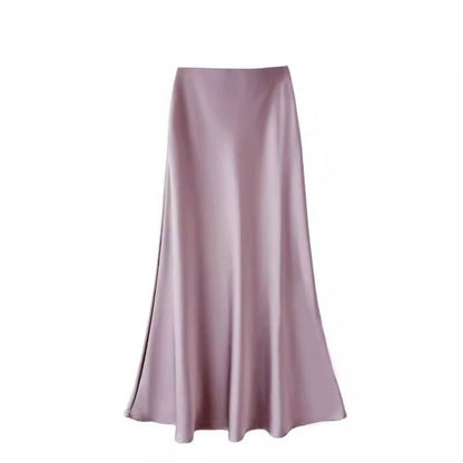 Women Satin Fishtail Skirts Fashion Streetwear Female Elastic High Waist Skirts Solid Color Summer Ladies Slim Silk A-line Skirt