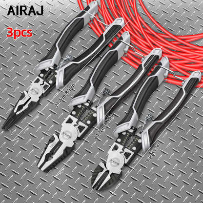 AIRAJ Alicate diagonal multifuncional de 8 polegadas, alicate de bico fino de 9 polegadas, ferramentas de hardware, alicate de corte, 3 peças, alicate de eletricista