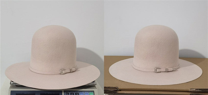 202409-HH2103B ins elegante chapéu de feltro de inverno de lã com coroa alta e cinto 58cm de circunferência modelo desfile chapéu de sol masculino feminino para lazer
