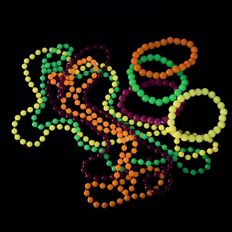 4PCS Connected Beads Necklace Bracelet Set Neon Colorful Beads String Collar Charm Bohemian Fluorescent Choker Birthday Gift