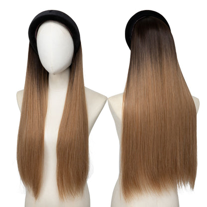 Peruca de Cabelo Sintético Longo Ondulado com Faixa Feminina Ombré Castanho Preto Loiro Cosplay Natural Resistente ao Calor Meia Peruca para Mulheres