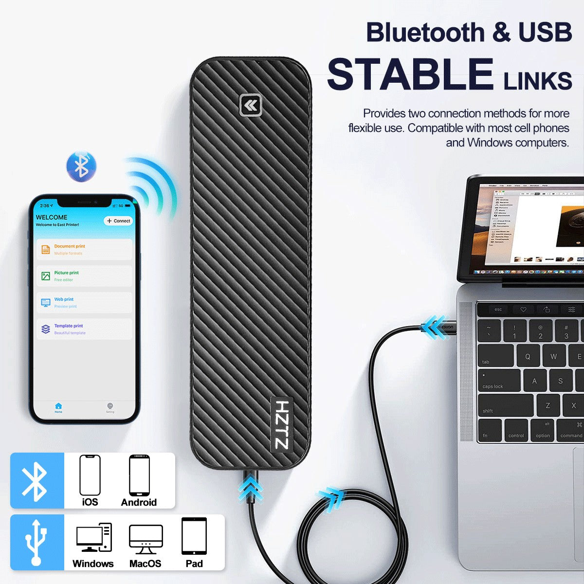 Impressora Térmica Portátil Sem Tinta A4 Bluetooth PDF Excel Word para Impressão de Documentos com Rolo de Papel para Trabalho de Escritório Casa Escola