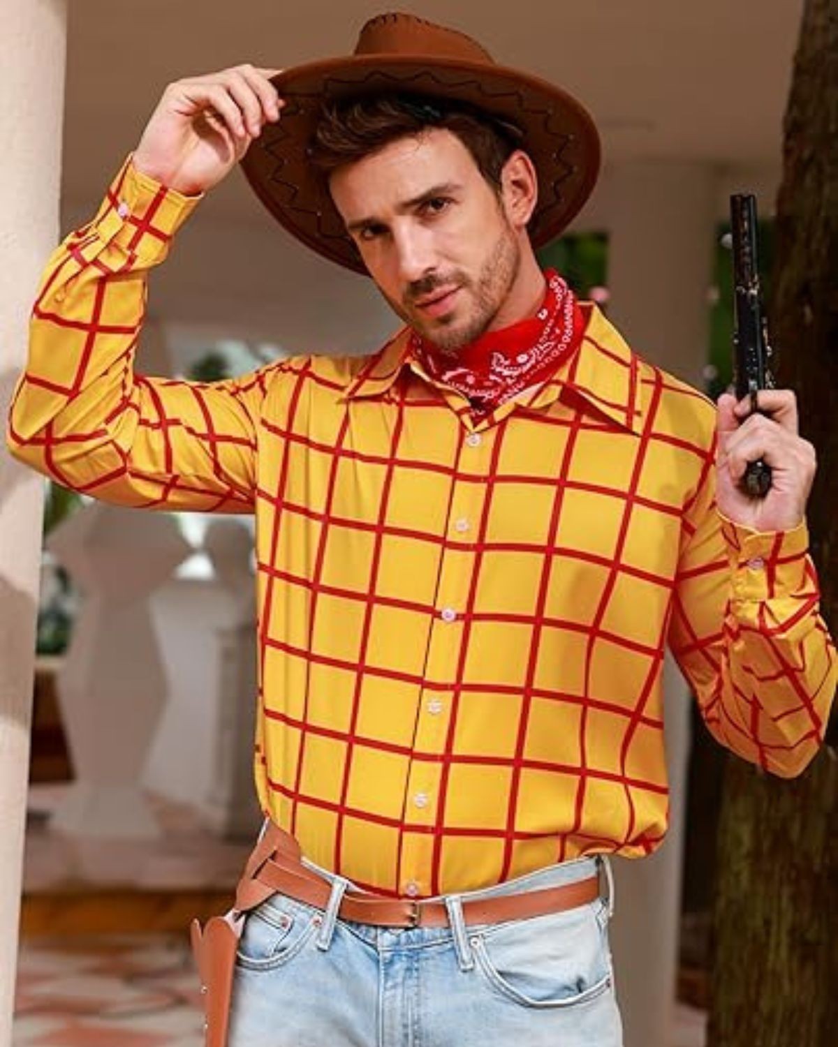 Adult Woody Cosplay Cow Shirts Hat Scraf Set Costume Men Roleplay Fantasia Outfits Halloween Carnival Party Disguise Suit
