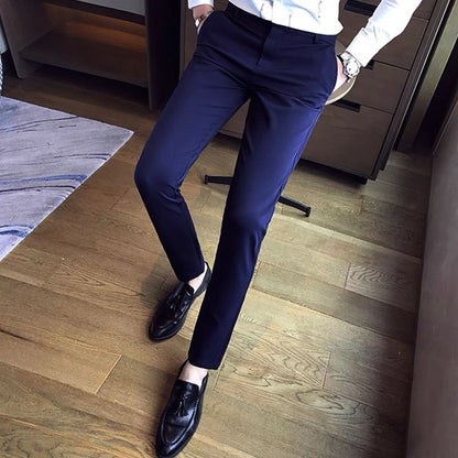 Fluid Tressed Man Suits Pants Black Office Slim Fit Trousers for Men Work Draped Clothes Offer Chinese Homme Spring Thin Casual