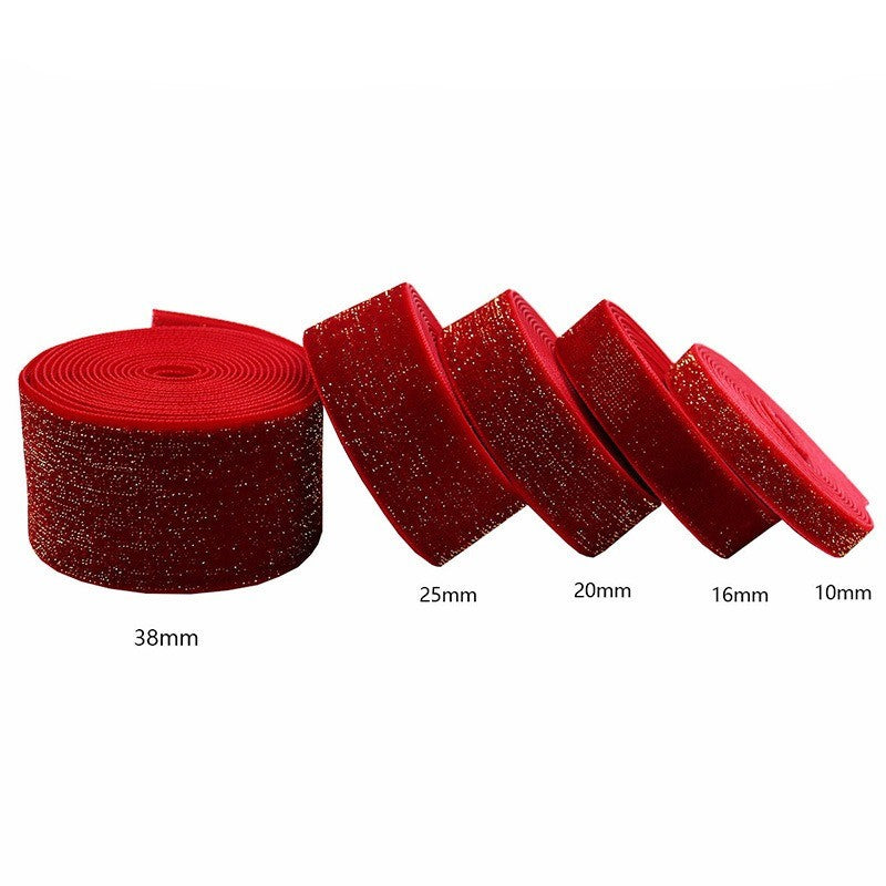 6/10/20/38mm Christmas Velvet Bow Gift Ribbon Packaging DIY New Year Red Velvet Gold Glitter Festival Ribbon for DecorationDD14