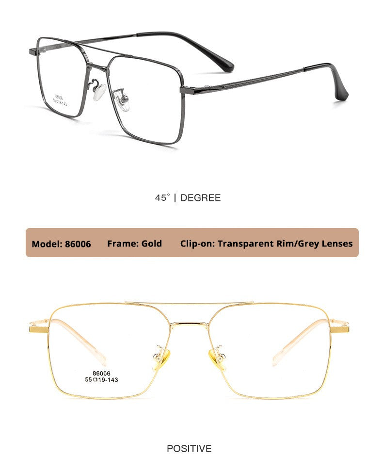 Óculos de Sol Clássicos Masculinos Polarizados com Clip On Estilo Piloto com Barra Dupla Armação de Liga de Titânio Ópticos Retrô Óculos de Sol