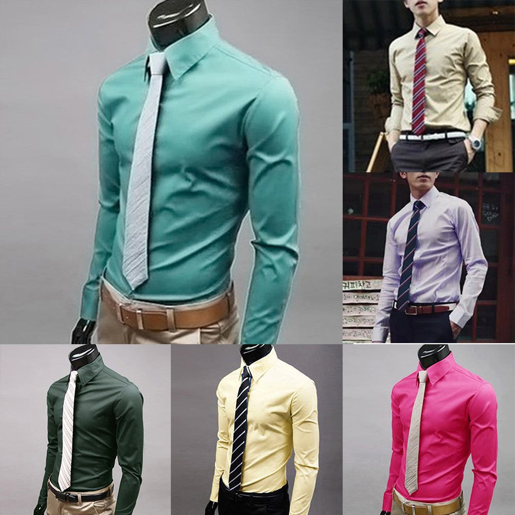 Men Fashion Casual Long Sleeved Slim Solid color shirt Men Social Business Dress Shirt Soft Comfortable Christmas Gift