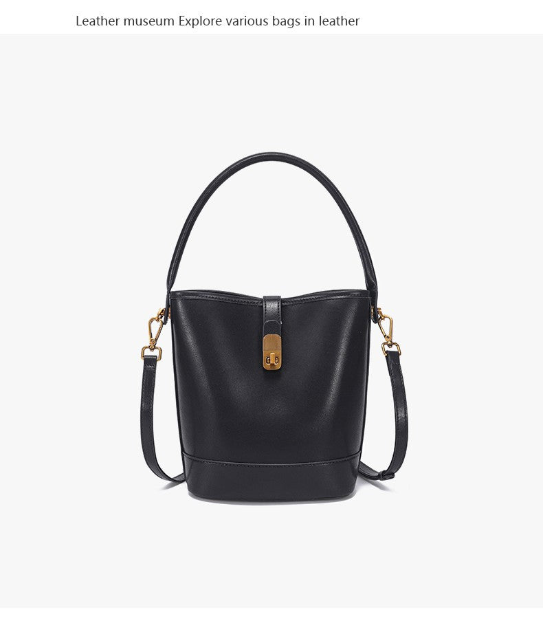 Women's Genuine Leather Bucket Bag Retro Shoulder Crossbody Handbag Fashionable Luxurious Women's Bag