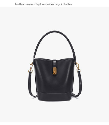 Women's Genuine Leather Bucket Bag Retro Shoulder Crossbody Handbag Fashionable Luxurious Women's Bag