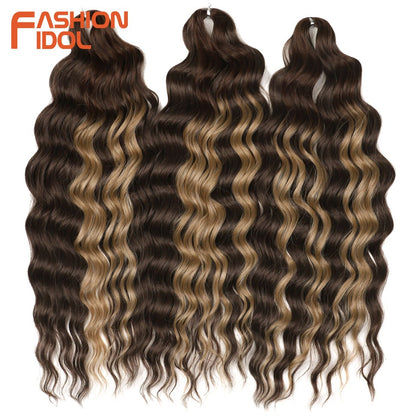 FASHION IDOL Cabelo de Crochê Torção Laranja Extensões de Cabelo Trançado de Onda Profunda Sintética Cabelo Onda de Água 24 Polegadas Fibra Resistente ao Calor