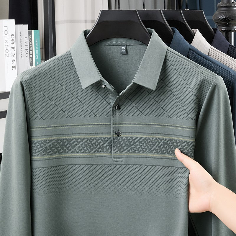 TFETTERS Elegant T Shirt for Man 2025 Spring Autumn Tops Long Sleeve Turn Down Collar Graphic Smart Casual T-shirt for Men