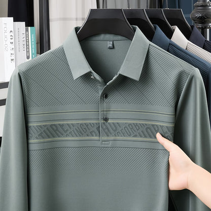 TFETTERS Elegant T Shirt for Man 2025 Spring Autumn Tops Long Sleeve Turn Down Collar Graphic Smart Casual T-shirt for Men