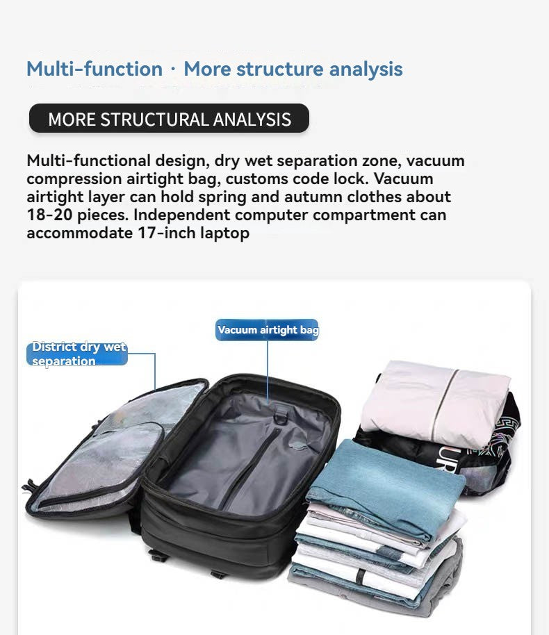 Mochila de viagem a vácuo, sistema de compressão de ar expansível à prova d'água com trava TSA, mochila de viagem