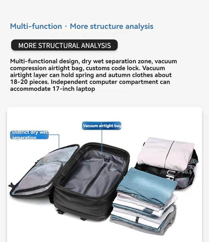Mochila de viagem a vácuo, sistema de compressão de ar expansível à prova d'água com trava TSA, mochila de viagem