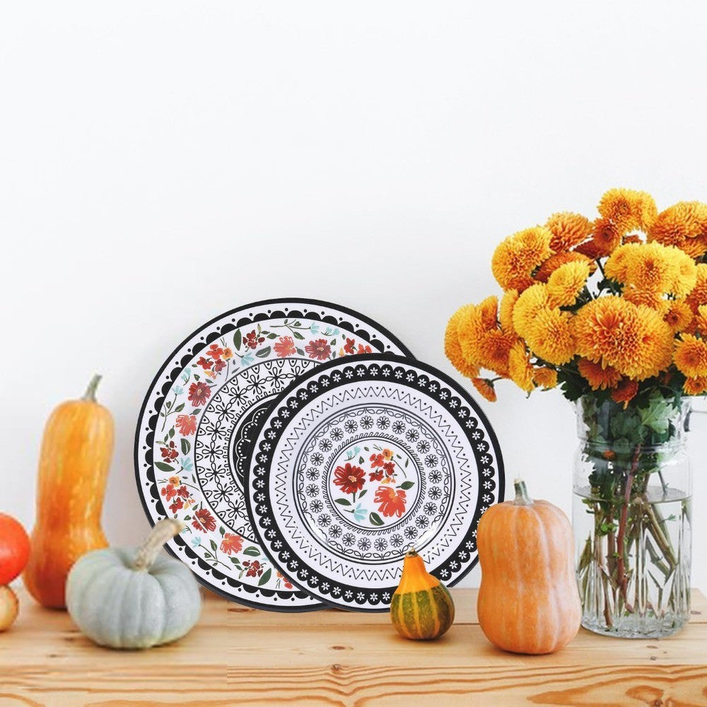Durable 12-Piece Melamine Dinnerware Set, Ideal for Indoor and Outdoor Dining, Dishwasher Safe, Lightweight Dinnerware