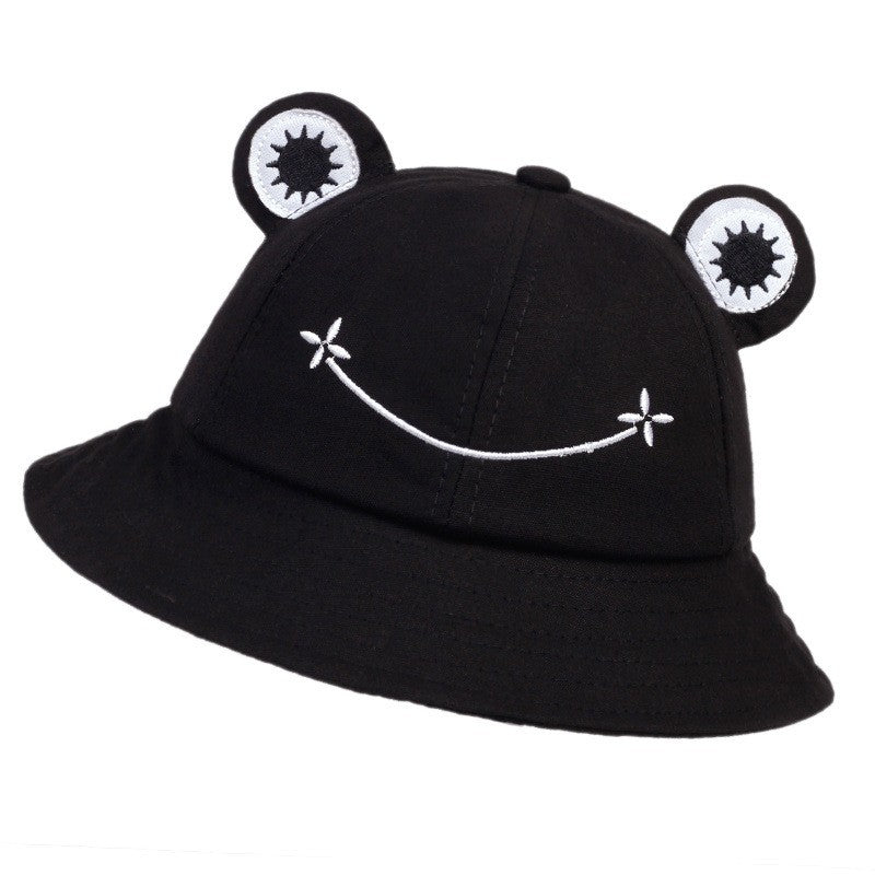 New Frog Shaped Parent Child Fisherman Hat with Embroidery for Men and Women, Sunshade, Warmth, Ear Protection Basin Hat