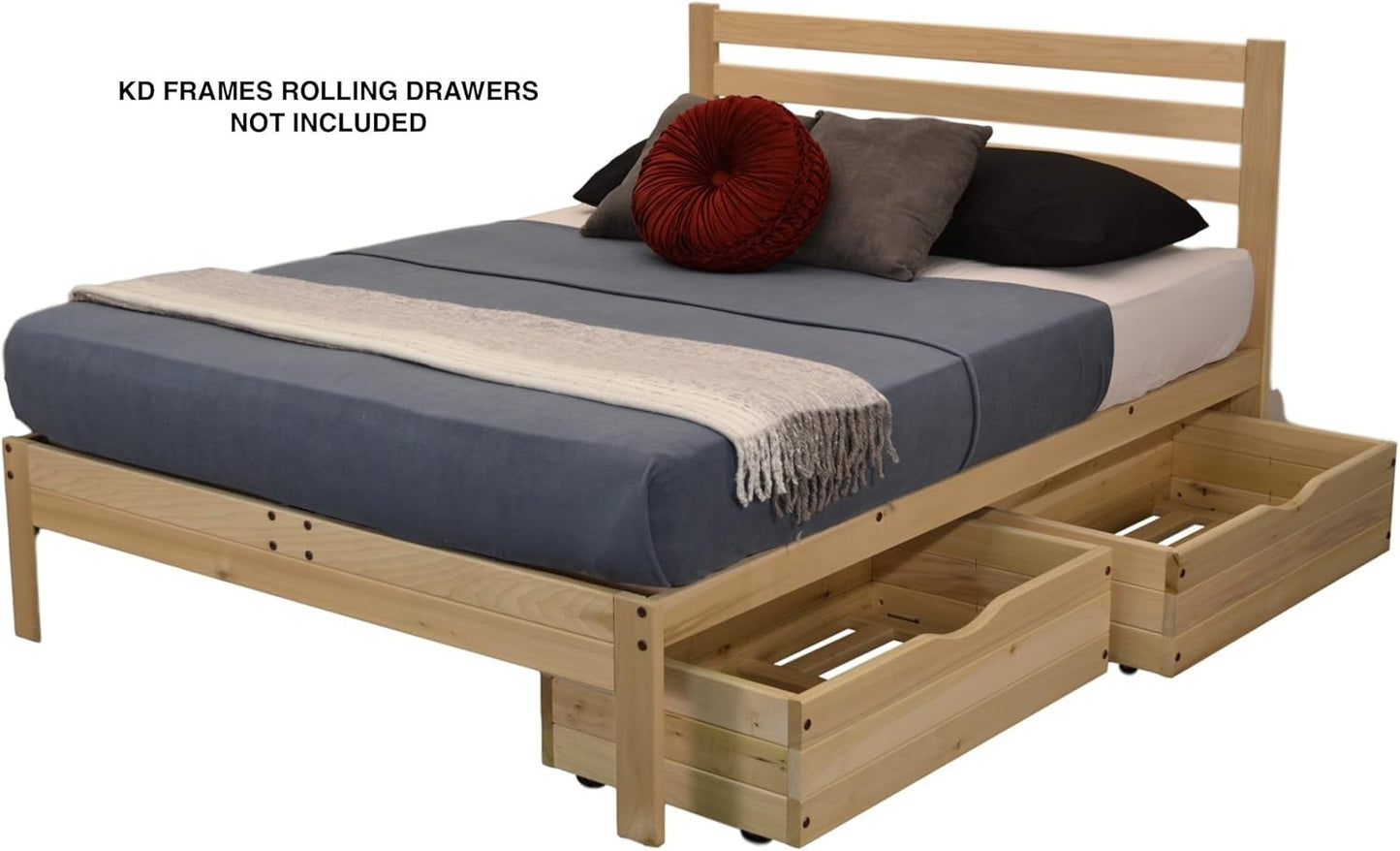 Cama Plataforma Lexington - Estrutura de Cama de Casal - Estrutura de Cama de Madeira Crua - Natural, Cama Minimalista com Cabeceira Ripado - E