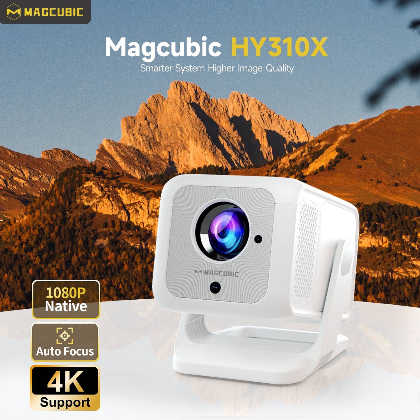 Projetor Portátil Magcubic HY310X 4K 420 ANSI Lumens WiFi 6 Foco Automático Android 11 Suporta Projetor Full HD 1080P para Cinema Doméstico e ao Ar Livre