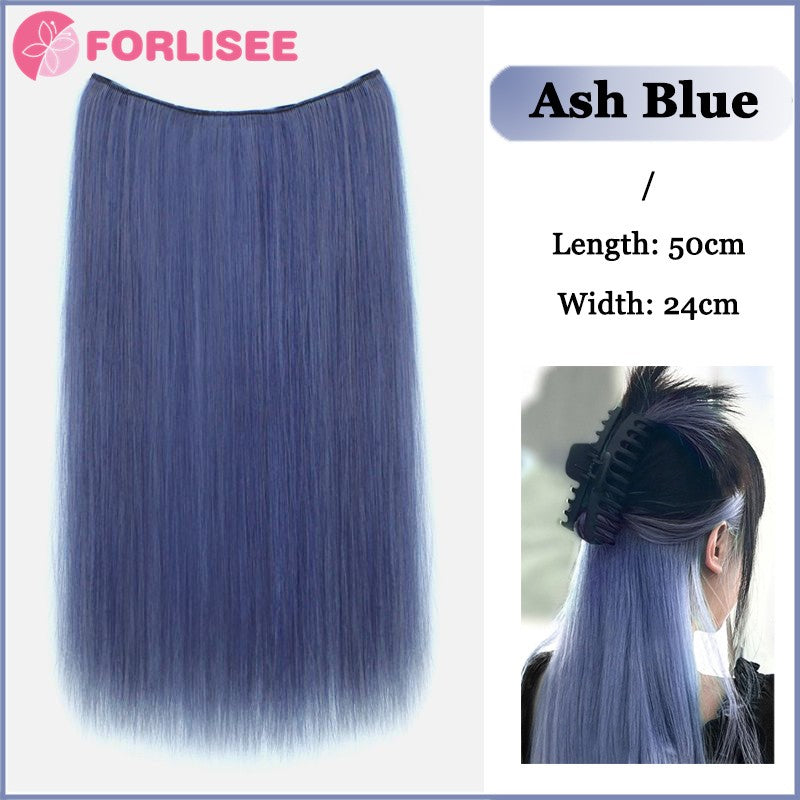 Aplique de Cabelo Sintético Liso Longo de Uma Peça com 4 Presilhas, Camada Interna Escondida, Peruca Colorida