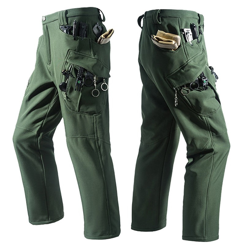 Men Winter Autumn Warm Fleece Pants Waterproof Hiking Camping Climbing Cargo Military Tactical Casual Trousers Softshell Elastic