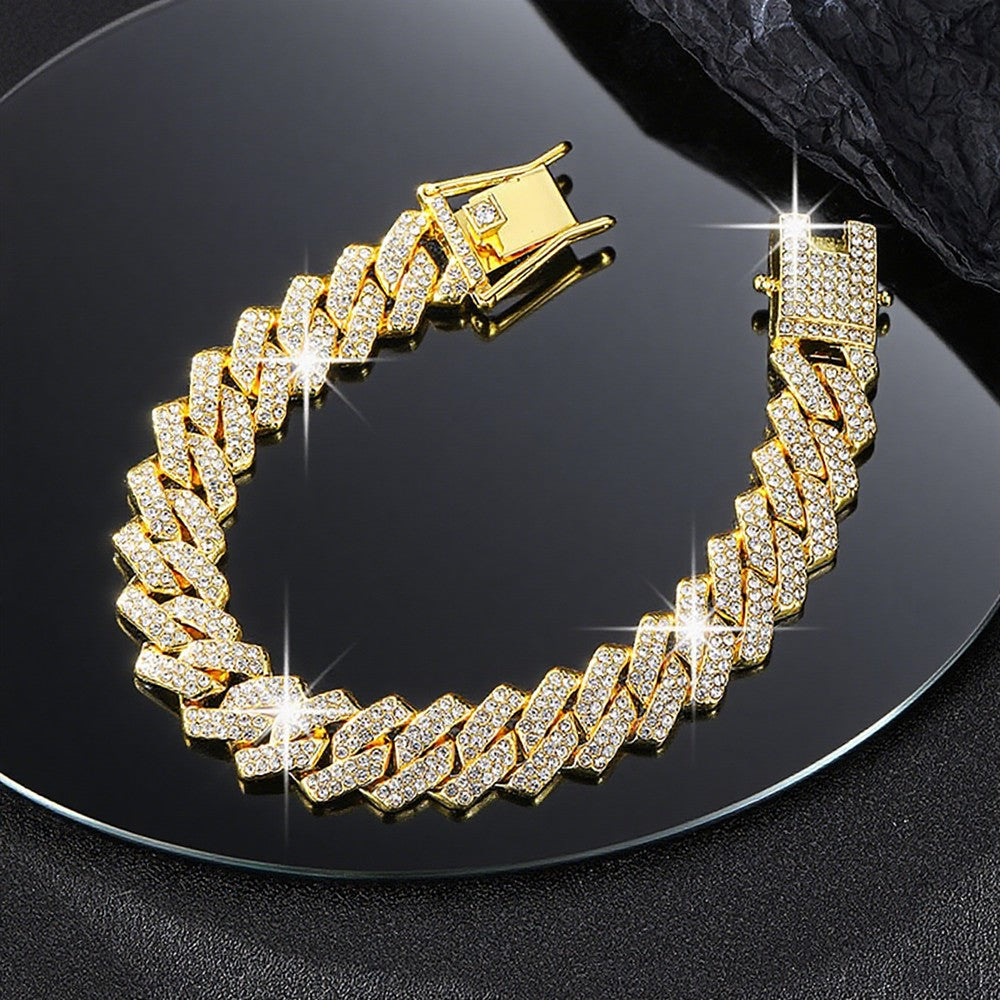 Moda Hip Hop Quadrado 14MM Corrente Cubana Colar Masculino Cor Dourada Feminino Strass Cravejado Corrente Cubana Joias Punk Presente