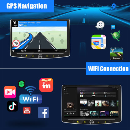 ESSGOO Single 1 Din Android 14.0 Rotatable 10.1" Apple Carplay Car Stereo Radio Player GPS Navi WIFI Wireless Android Auto FM BT