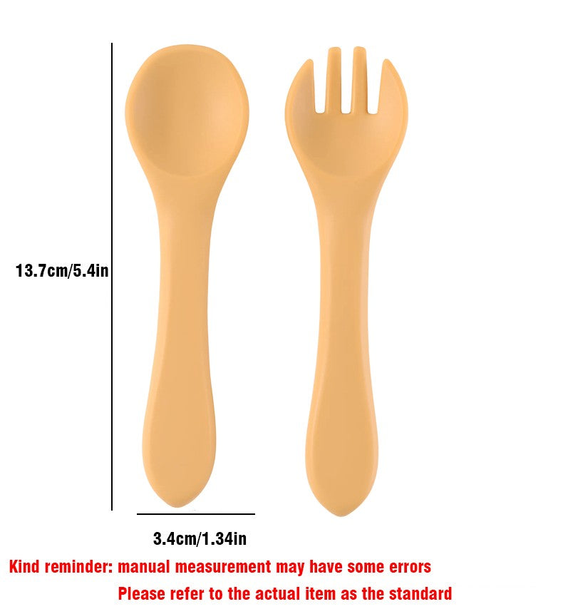 Free Name Printing Baby Fork-Spoon Combo Silicone Plate Children's Tableware Soft Fork-Spoon for Baby Food