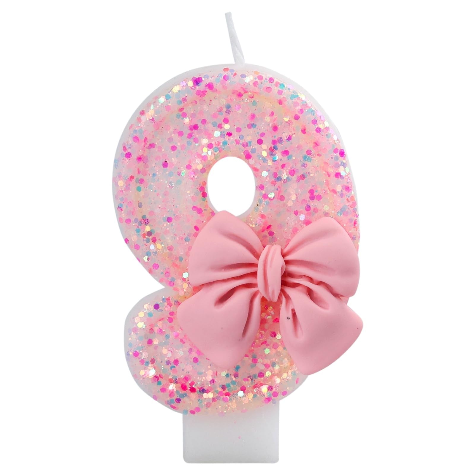 Pink Bow Number Candle Glitter Candle Cake Topper 0-9 for Birthday Anniversary Party Cake Decoration Gifts