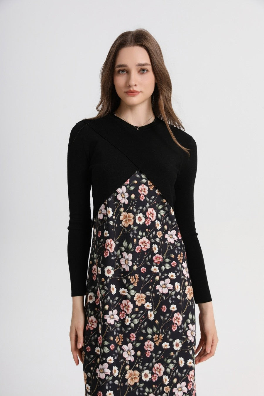 AS 2025 spring summer elegance satin dress + knitted top match set maxi floor le