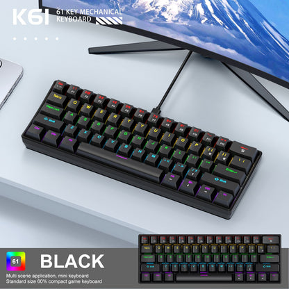 Teclado Mecânico RGB de 61 Teclas com Fio K61 Mini Teclado Portátil 60% Preto, Branco, Switches Vermelho/Azul para Jogos/Trabalho