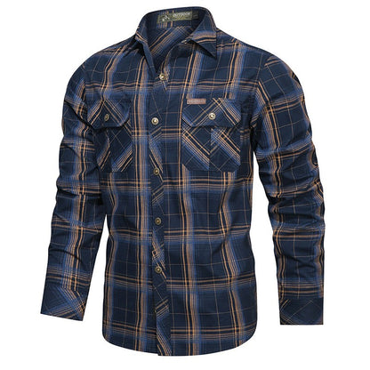 Spring and Autumn New Pure Cotton Plaid Long Sleeve Military Quick-drying Versatile Shirt Men's Casual Tactical Cargo Shirt